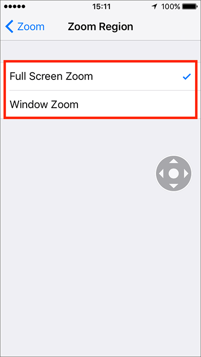 Select from Full Screen Zoom or Window Zoom