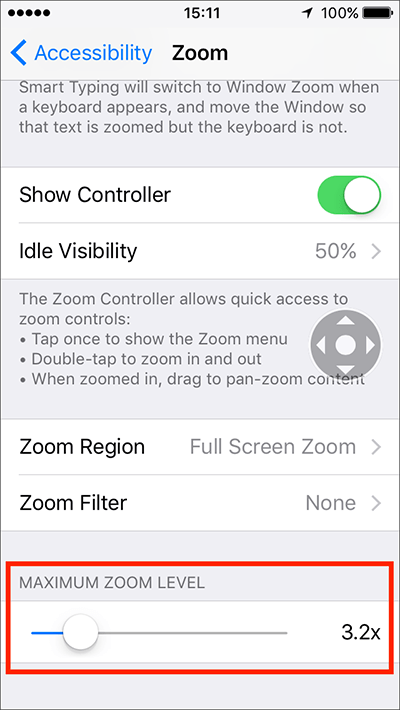 Drag the slider to change the maximum zoom level