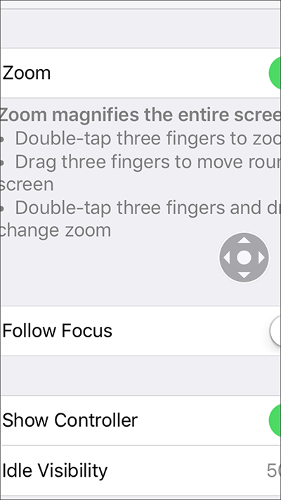 Fig 1 - iOS 10 - Zoom Controller in Full-screen mode