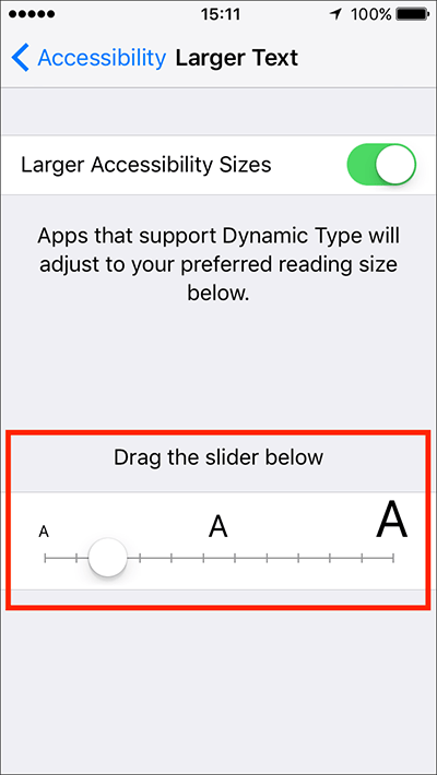 Larger Text – iPhone/iPad/iPod Touch iOS 10, iOS 11 Fig 3