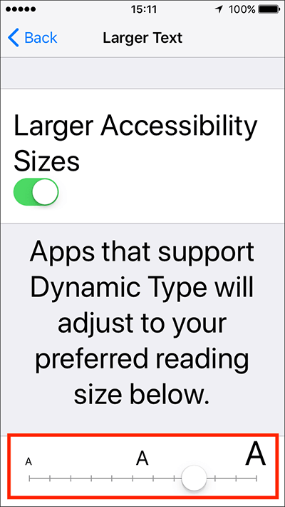 Larger Text – iPhone/iPad/iPod Touch iOS 10, iOS 11 Fig 4