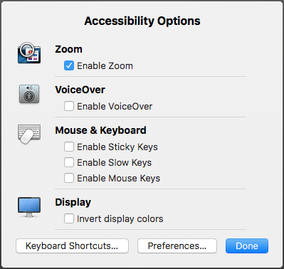 Fig 1 - macOS 10.12 Sierra - Accessibility shortcut