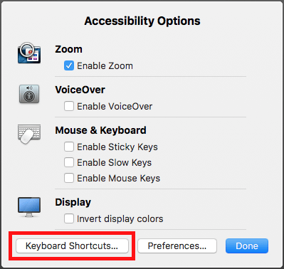 Fig 2 - macOS 10.12 Sierra - Accessibility shortcut
