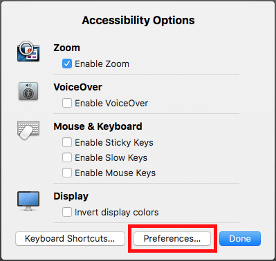Fig 3 - macOS 10.12 Sierra - Accessibility shortcut
