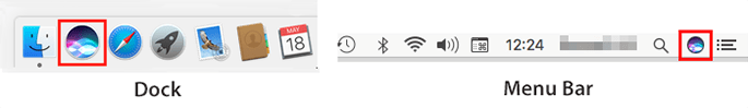 Siri icon in the dock, Siri icon in the menu bar
