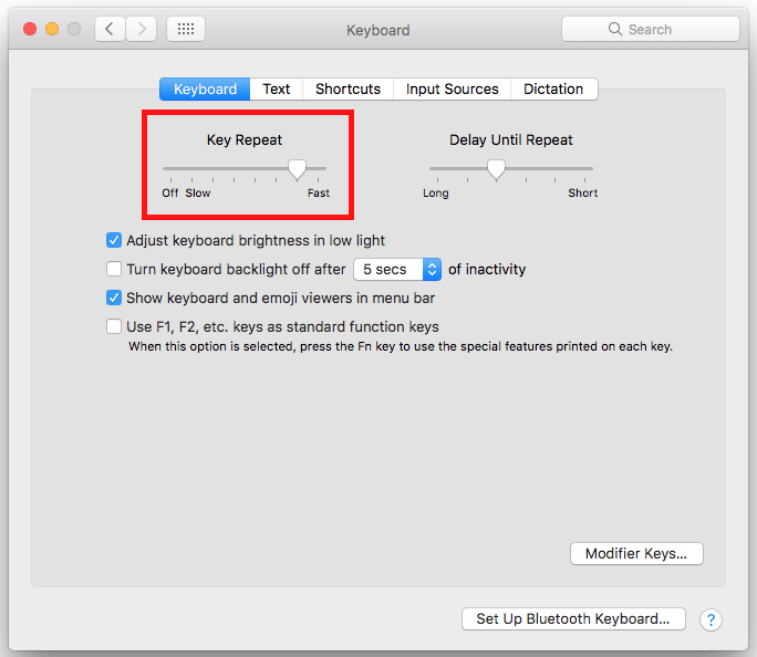 Fig 4 - macOS 10.12 Sierra – Changing keyboard settings