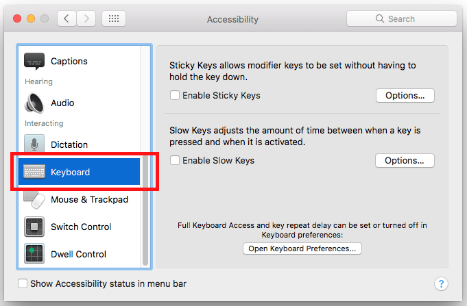 Fig 8 - macOS 10.12 Sierra – Changing keyboard settings