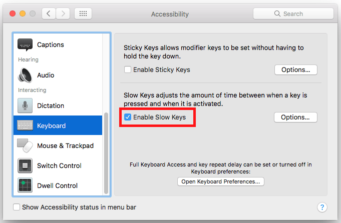Fig 9 - macOS 10.12 Sierra – Changing keyboard settings