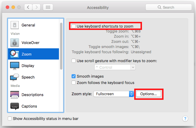 Fig 3 - macOS 10.12 Sierra - Magnifying the screen