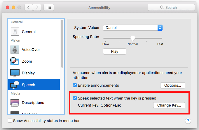 Fig 14 - macOS 10.12 Sierra – Making your computer talk