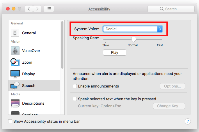 Fig 16 - macOS Mojave – Making your computer talk