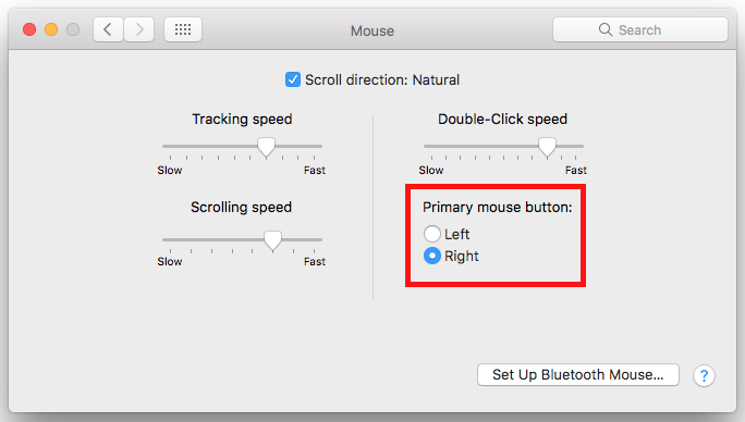 Fig 3 - macOS 10.12 Sierra – Making your mouse left handed