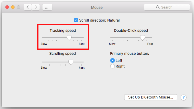 Fig 3 - macOS 10.12 Sierra β Slowing down the mouse