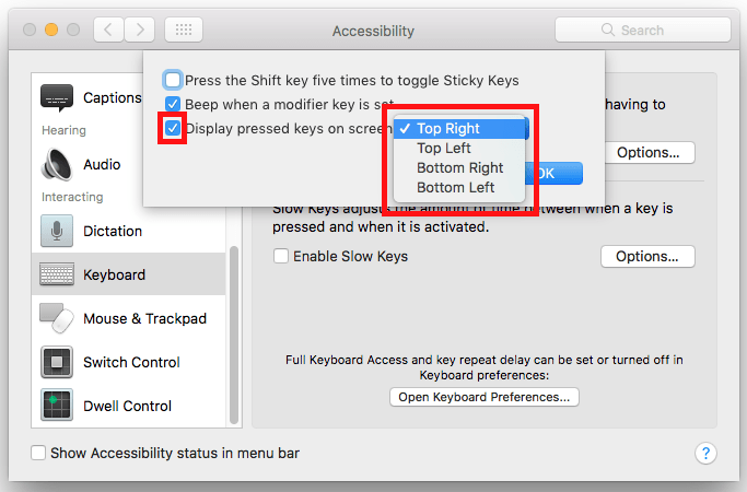 Fig 8 - macOS 10.12 Sierra – Using the keyboard one-handed