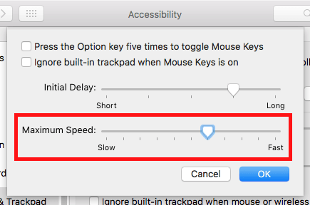 Fig 7 - macOS 10.12 Sierra - Using the keyboard to control the mouse