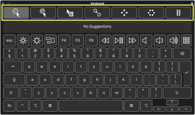 The Dwell Control row on the Accessibility Keyboard