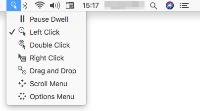Dwelling over the Dwell icon in the Apple menu bar