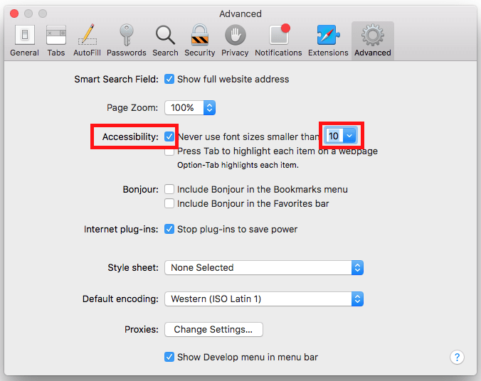 Fig 6 - Safari for macOS – Making text larger 