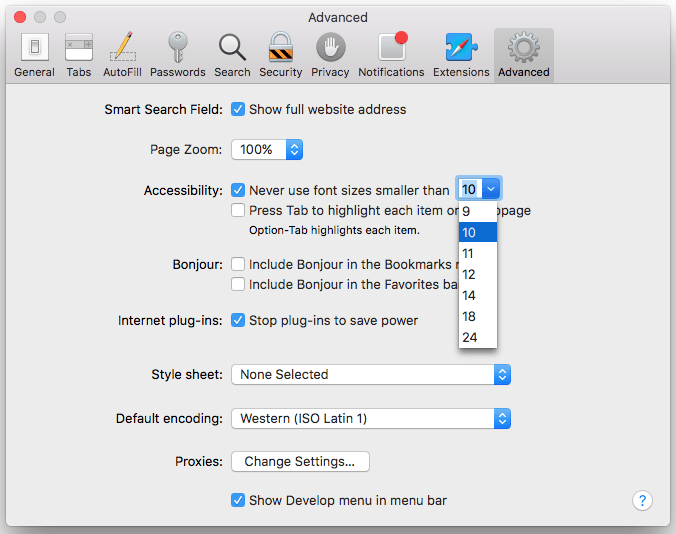 Fig 7 - Safari for macOS – Making text larger 