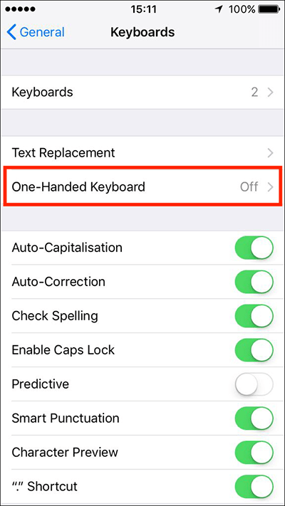 One-handed keyboard – iPhone iOS 11 Fig 7