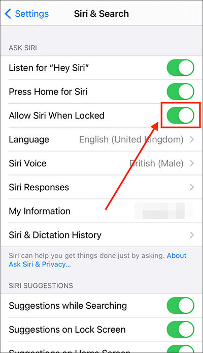 Tap Allow Siri when Locked