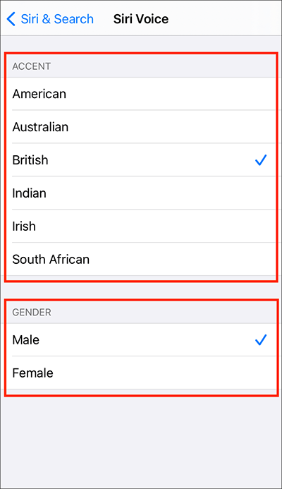 Select an accent and a gender