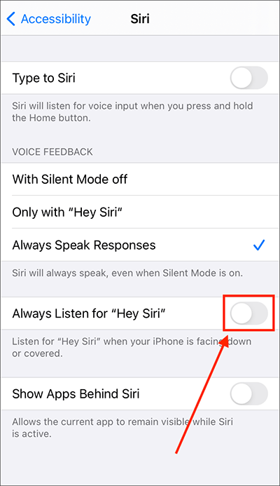 Tap Always Listen for Hey Siri