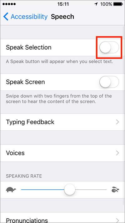 Speak Selection – iPhone/iPad/iPod Touch iOS 10, iOS 11 Fig 2