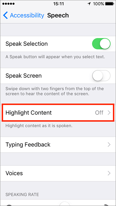 Speak Selection – iPhone/iPad/iPod Touch iOS 10, iOS 11 Fig 3