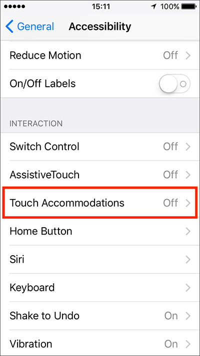 Touch Accommodations – iPhone/iPad/iPod Touch iOS 10, iOS 11 Fig 1
