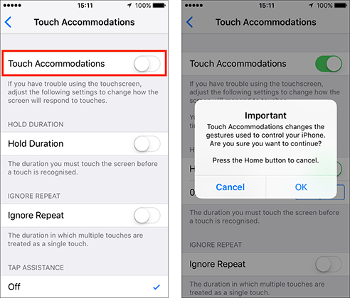 Touch Accommodations – iPhone/iPad/iPod Touch iOS 10, iOS 11 Fig 2