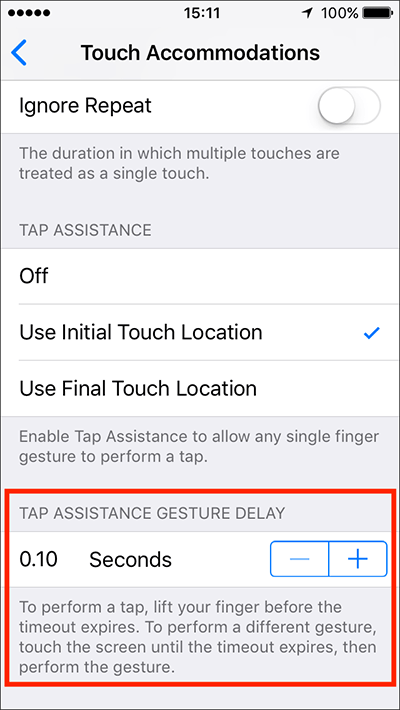 Touch Accommodations – iPhone/iPad/iPod Touch iOS 10, iOS 11 Fig 7