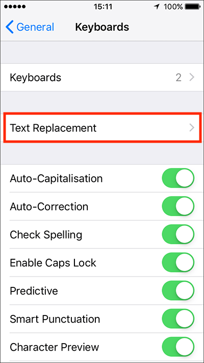 Tap Text Replacement