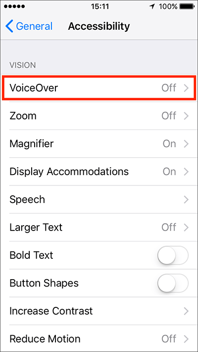 VoiceOver – iPhone/iPad/iPod Touch iOS 12 Fig 1