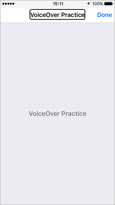The VoiceOver Practice screen.