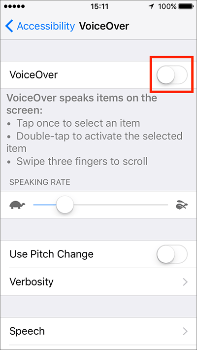 VoiceOver – iPhone/iPad/iPod Touch iOS 10 Fig 2
