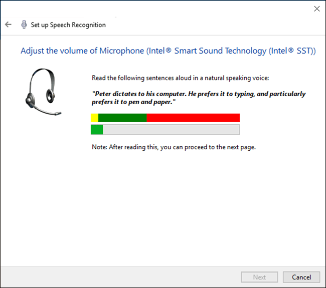 The 'Adjust volume of Microphone' screen.