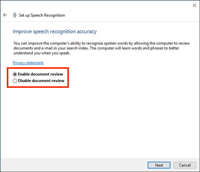 set up speech to text windows 10