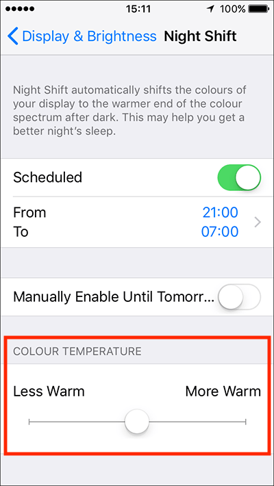 Adjust the Colour Temperature slider
