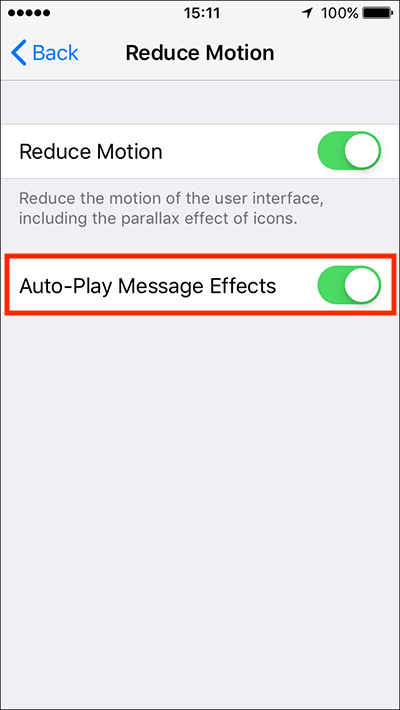 Tap the on/off toggle switch next to Auto-play Message Effects