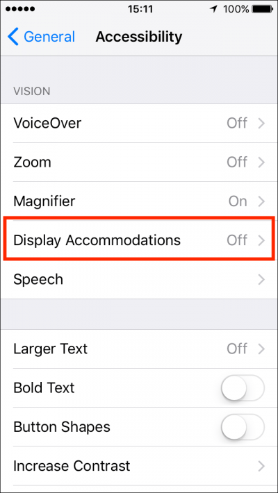 Tap Display Accommodations