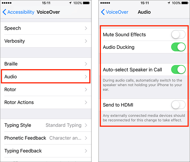 Tap Audio, edit settings