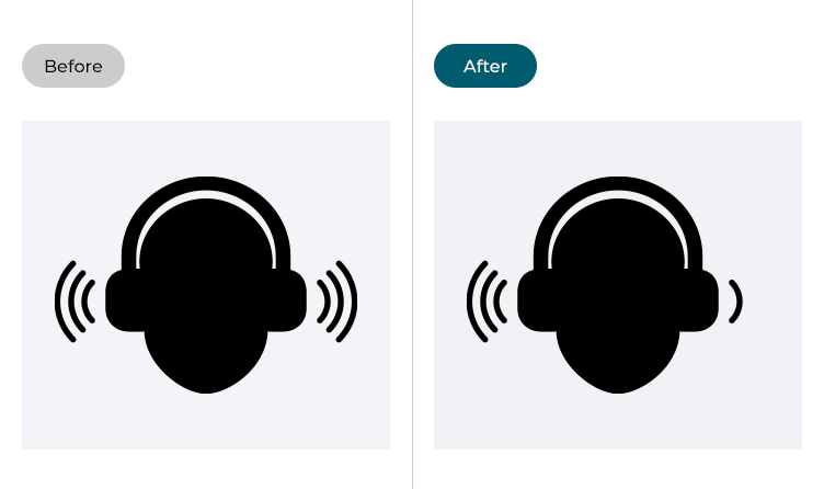 Illustrations of the audio output before and after the audio balance has been adjusted