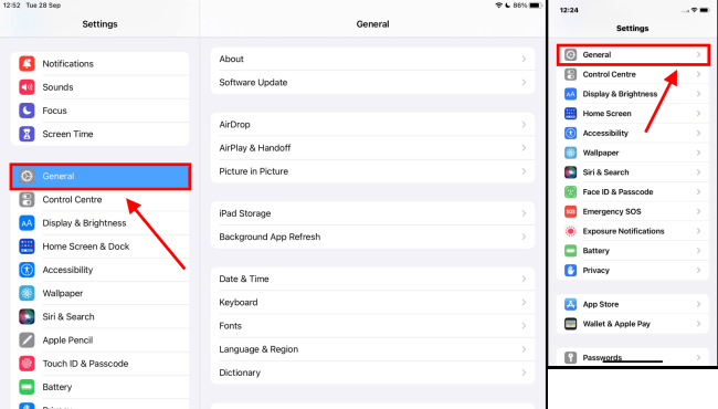 Open Settings and tap General