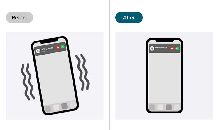 Illustrations of a device receiving a call before and after Vibration has been turned off-2.png
