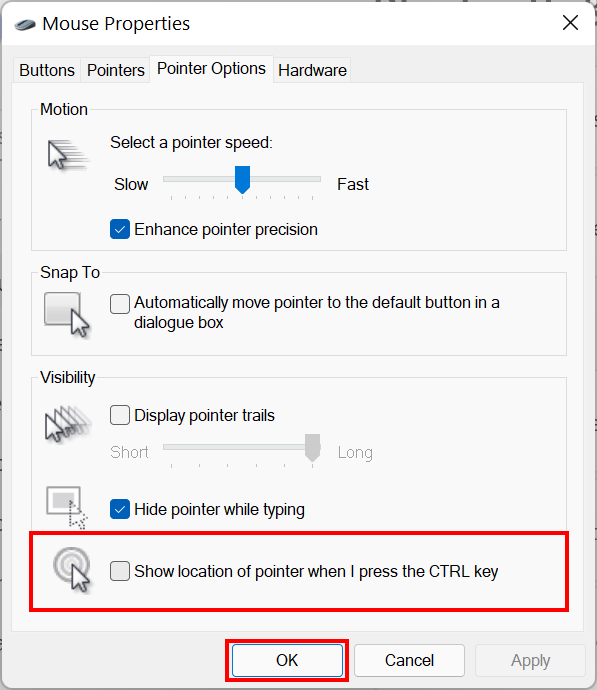 How to quickly find mouse pointer location on Windows 11