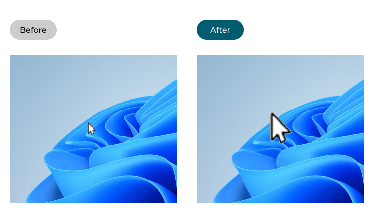 The mouse pointer before and after a size increase