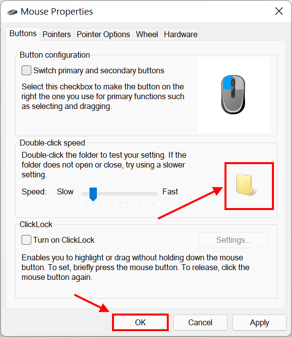 How to slow down the mouse's double-click speed in Windows 10