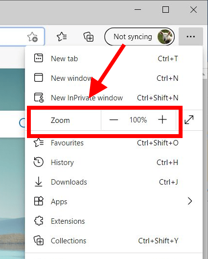 Use the plus and minus buttons in the Zoom section of the menu