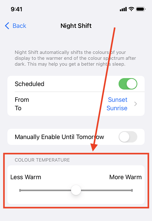 How to reduce blue light intensity on iPhone/iPad/iPod Touch iOS